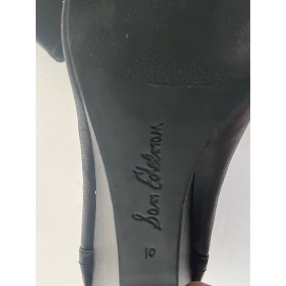 Women's Sam Edelman Black Leather Pull On 4 inch Wedge Boots Booties Size 10 - Picture 7 of 8